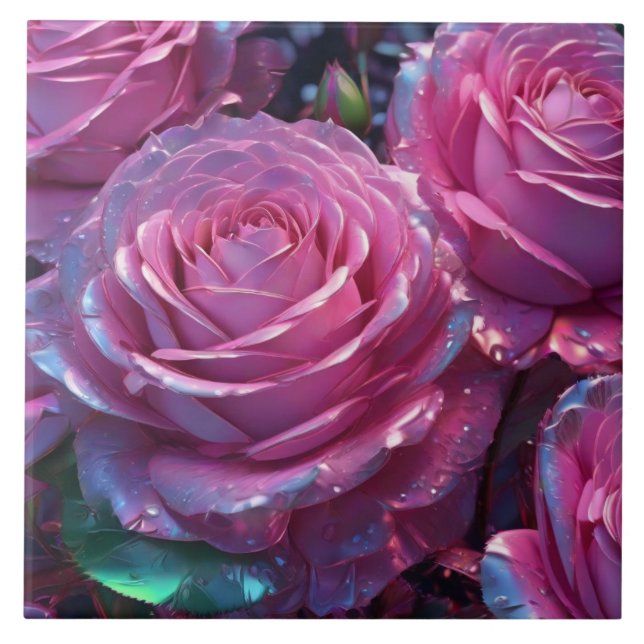 Pink roses Ceramic Tile (Front)