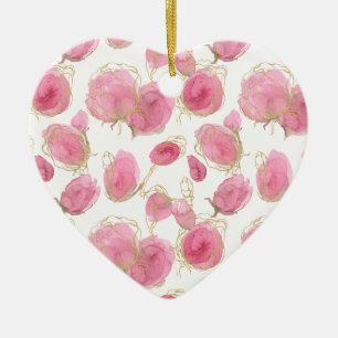 Pink roses ceramic tree decoration