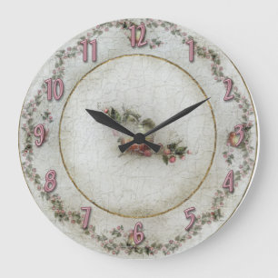 Pink Roses China Plate Large Clock