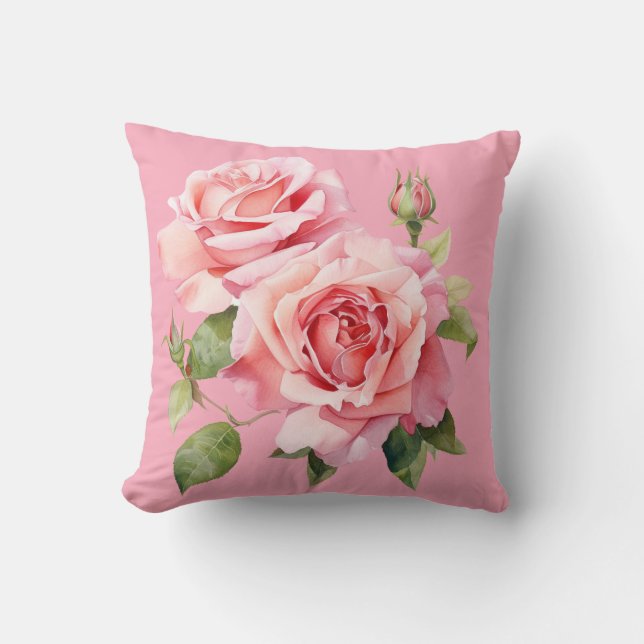 Pink Roses Classic Floral  Cushion (Front)