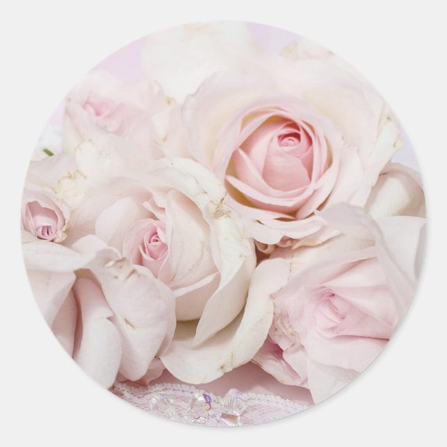 Pink Roses Classic Round Sticker (Front)