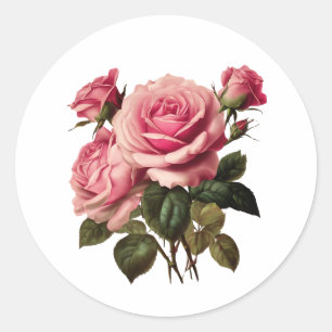 Pink Roses Classic Round Sticker