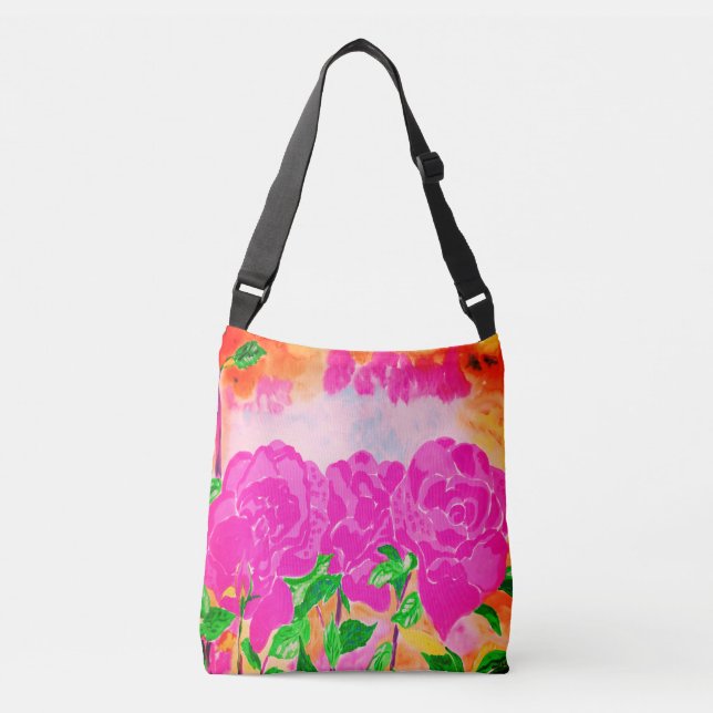 Pink Roses Crossbody Bag (Front)