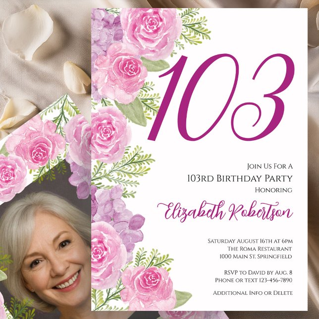 Pink Roses Custom Photo Template 103rd Birthday (Creator Uploaded)