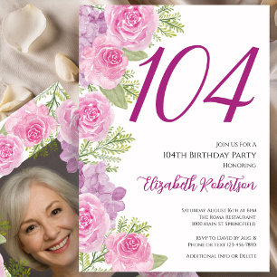 Pink Roses Custom Photo Template 104th Birthday