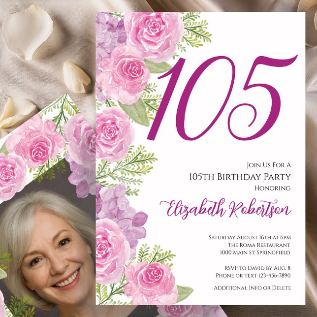 Pink Roses Custom Photo Template 105th Birthday (Creator Uploaded)