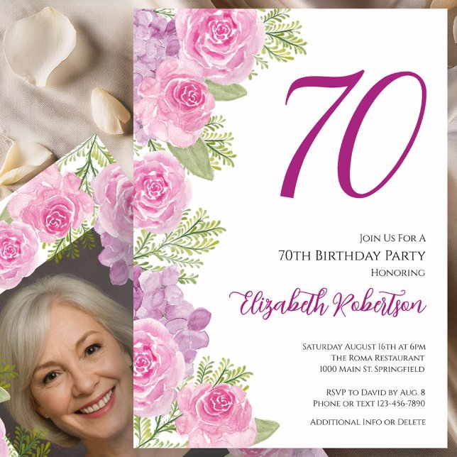 Pink Roses Custom Photo Template 70th Birthday (Creator Uploaded)