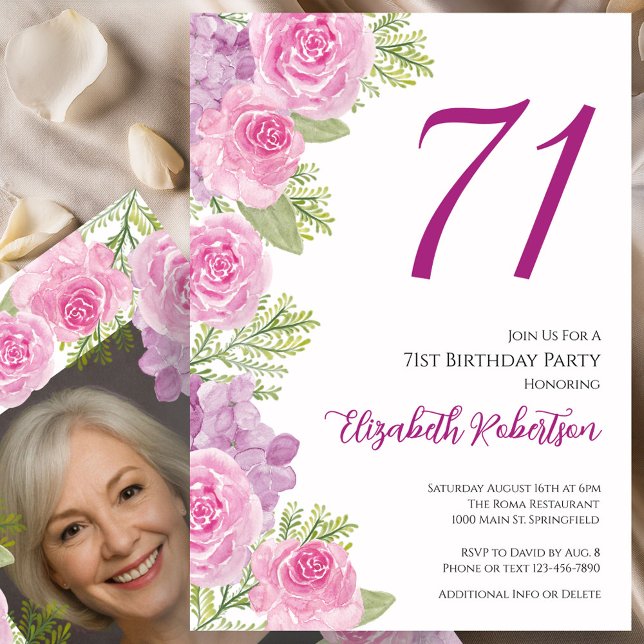 Pink Roses Custom Photo Template 71st Birthday (Creator Uploaded)
