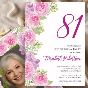 Pink Roses Custom Photo Template 81st Birthday