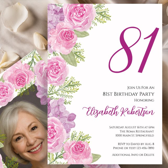 Pink Roses Custom Photo Template 81st Birthday (Creator Uploaded)