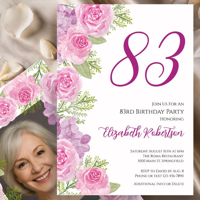Pink Roses Custom Photo Template 83rd Birthday (Creator Uploaded)