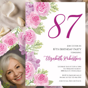 Pink Roses Custom Photo Template 87th Birthday