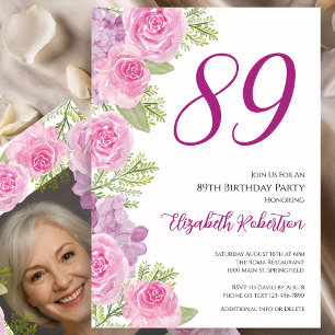 Pink Roses Custom Photo Template 89th Birthday