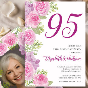 Pink Roses Custom Photo Template 95th Birthday