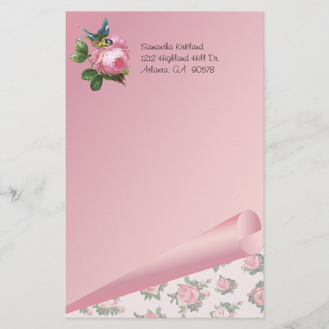 Pink Roses Custom Stationery (Front)