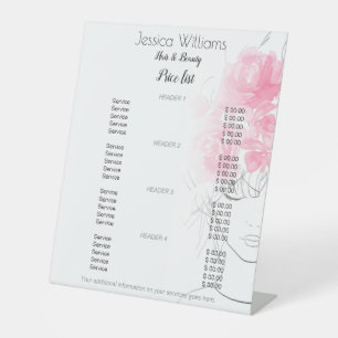 Pink roses cute girl hair beauty price list  pedestal sign
