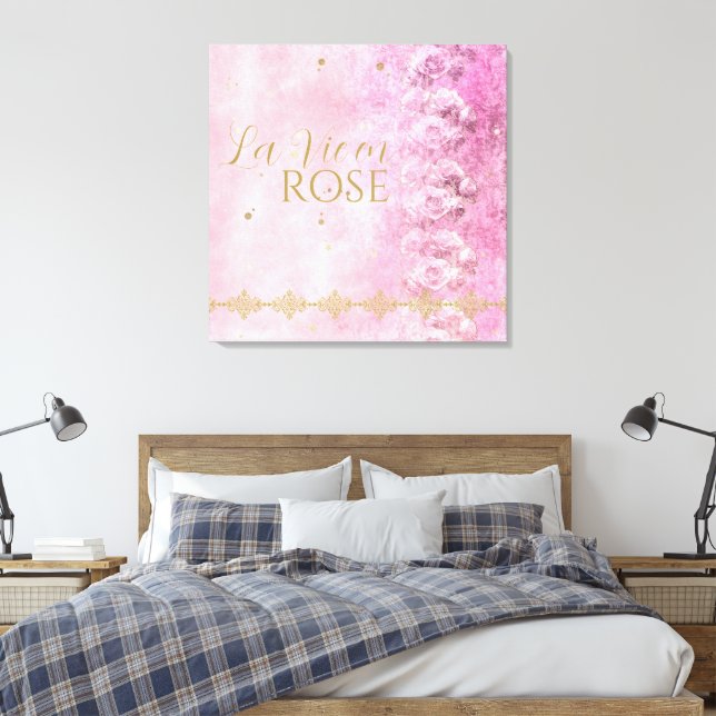 Pink Roses Damask Grunge - Wrapped Canvas (Insitu(Bedroom))