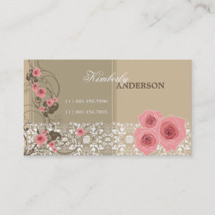 Pink Roses Damask Lace Fleur Elegant Chic Vintage Business Card