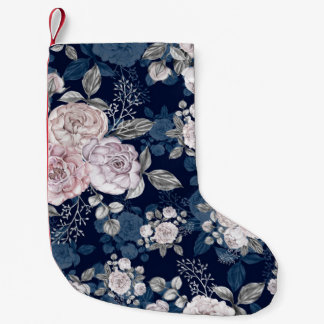 Pink Roses Dark Blue: Vintage Small Christmas Stocking