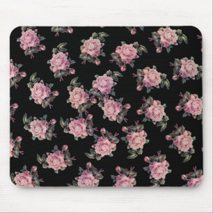 Pink Roses Dark Floral Pattern Shabby Chic Mouse Pad
