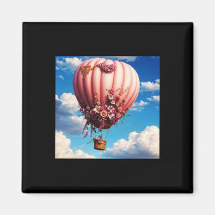 Pink Roses Decorated Pin Airballoon Florating In T Magnet