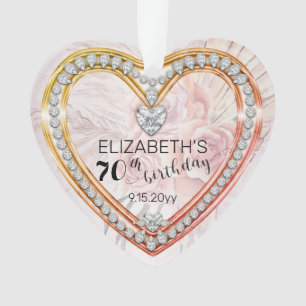 Pink Roses  Diamonds 70th Birthday Keepsake Ornament