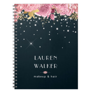 pink roses diamonds elegant monogram notebook