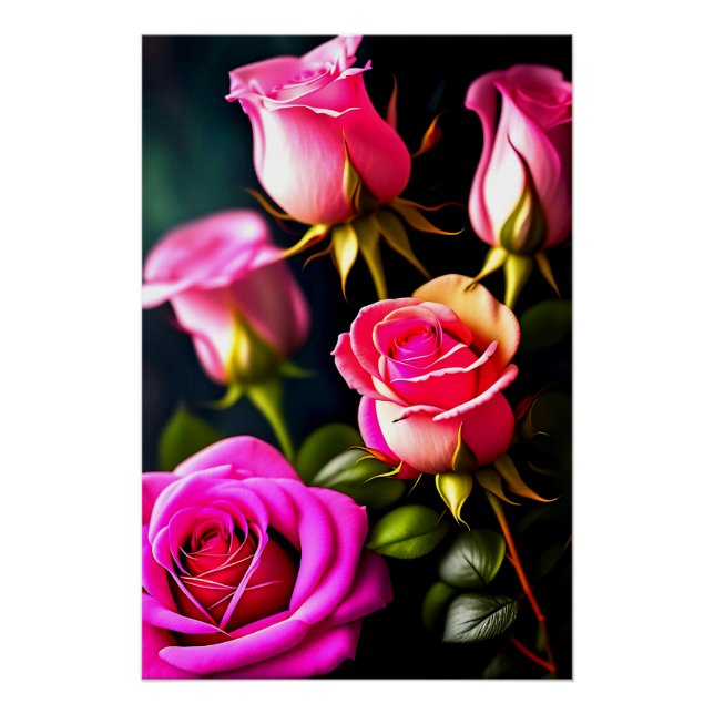 Pink Roses Digital Artwork-48345 Poster (Front)