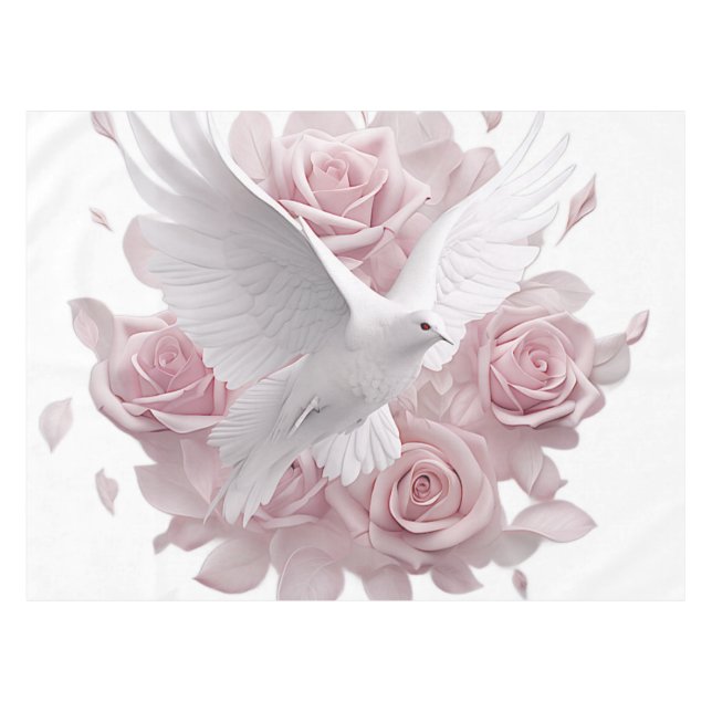 Pink Roses + Dove Tablecloth (Front (Horizontal))