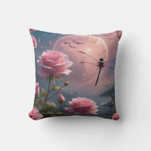 Pink Roses & Dragonfly Cushion