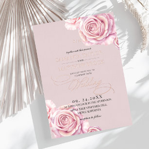 Pink Roses & Dusty Rose Gold Flowers Wedding