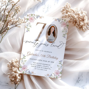 Pink Roses Elegant 70th Birthday Invitation