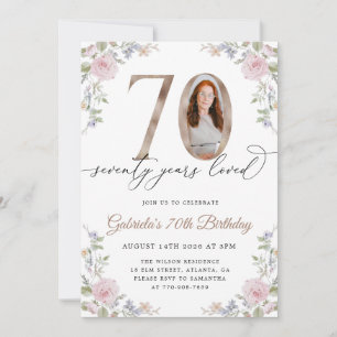 Pink Roses Elegant 70th Birthday Invitation
