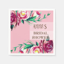 Pink Roses Elegant Bridal Shower Paper Napkins
