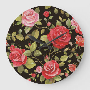 Pink roses: elegant floral pattern. large clock