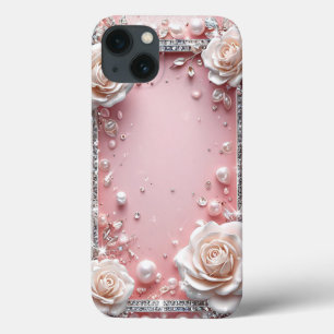 Pink Roses Elegant Frame Everyday Phone Style iPhone 13 Case