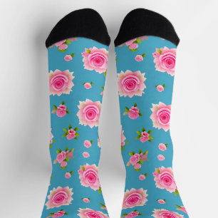 Pink Roses Elegant Gift for Her, Romantic Flower Socks