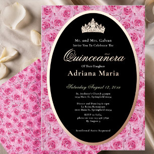 Pink Roses Elegant Rose Gold Floral Quinceanera