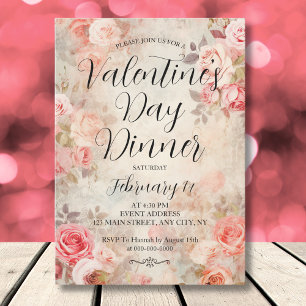 Pink Roses Elegant Valentine's Day Dinner Party Invitation