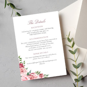 Pink roses elegant wedding accommodation details enclosure card