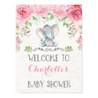 Pink Roses Elephant Baby Shower Welcome Sign