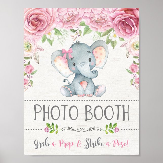 Pink Roses Elephant Photo Booth Prop Decoration (Front)