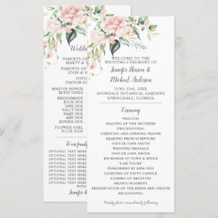 Pink Roses Eucalyptus Greenery Wedding Program Programme