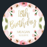 Pink roses Faux Gold Calligraphy 18th birthday Classic Round Sticker<br><div class="desc">Pink roses Faux Gold Calligraphy 18th birthday Classic Round Sticker

Sweet pink roses and faux gold calligraphy 18th birthday invitation envelope seal.  Same design 18th birthday invitation is available at the store.</div>