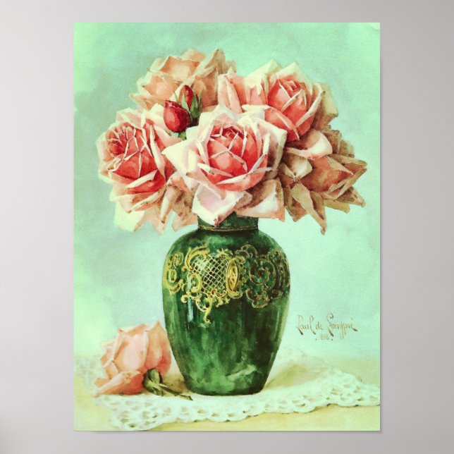 Pink Roses Fine Art Flower Painting Poster (Front)
