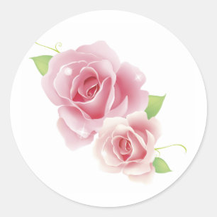 Pink Roses Fine Cute Girly Retro Floral Classic Round Sticker