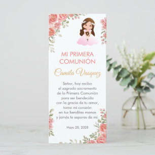 Pink Roses First Communion Bookmark in Spanish