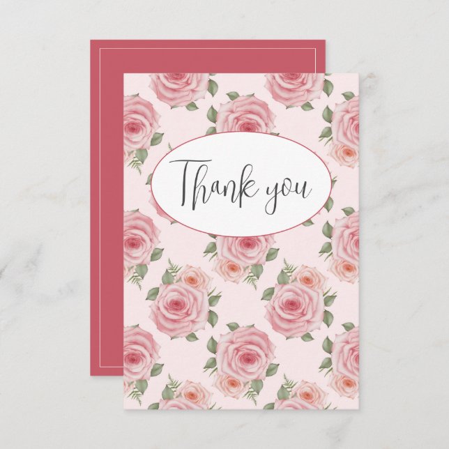 Pink Roses Flat Thank You Card (Front/Back)