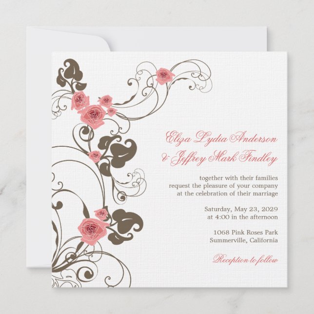 Pink Roses Fleur Elegant Wedding Invite Reception (Front)