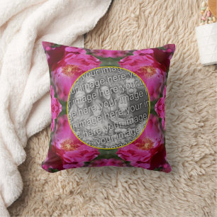 Pink Roses Floral Abstract Frame Add Your Photo Cushion